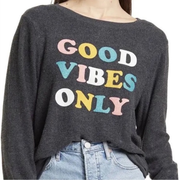Wildfox Sweatshirt Good Vibes Only Long Sleeves Size Large - Picture 1 of 5